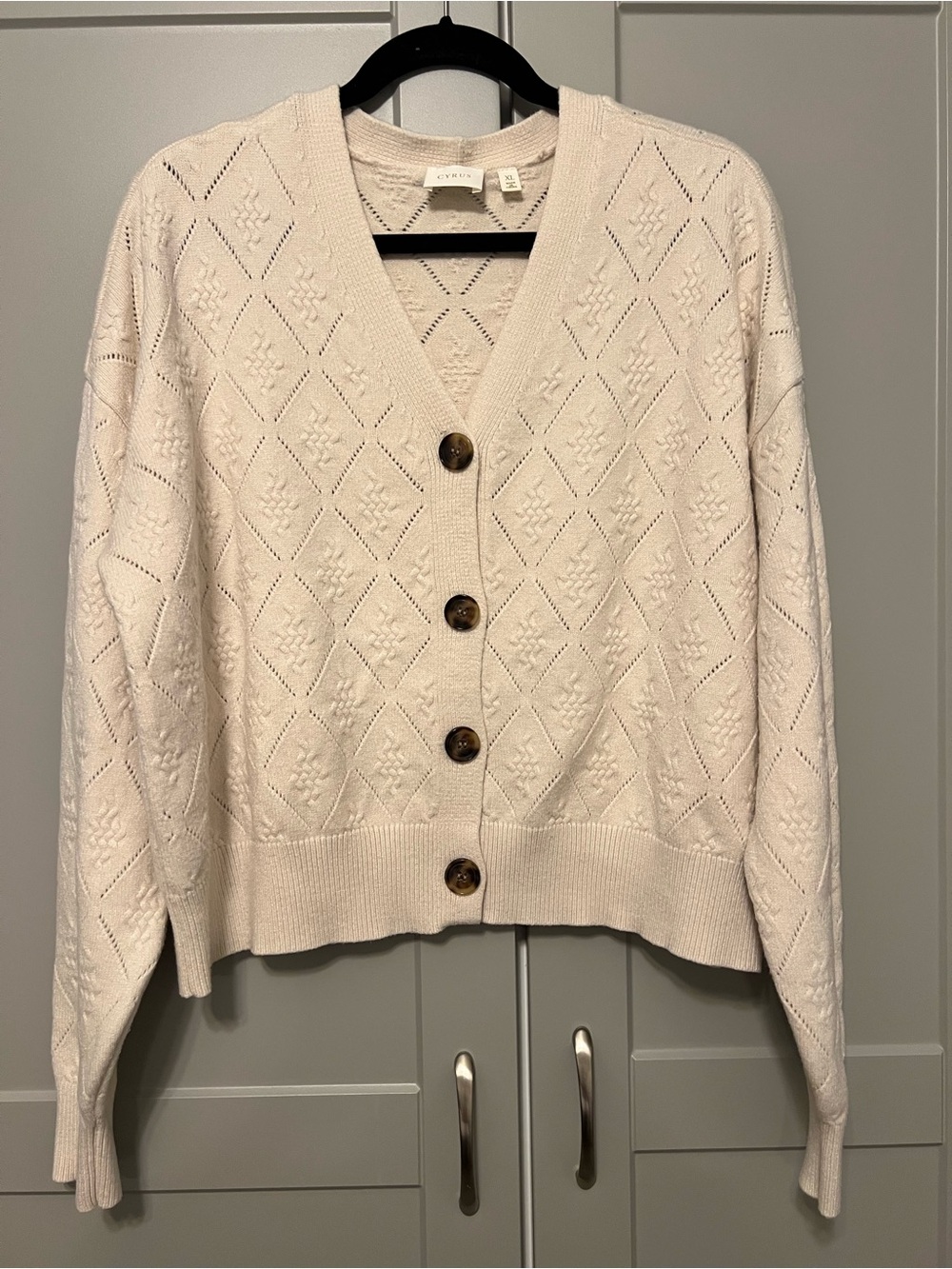 Cyrus Cream Diamond Knit Button Cardigan